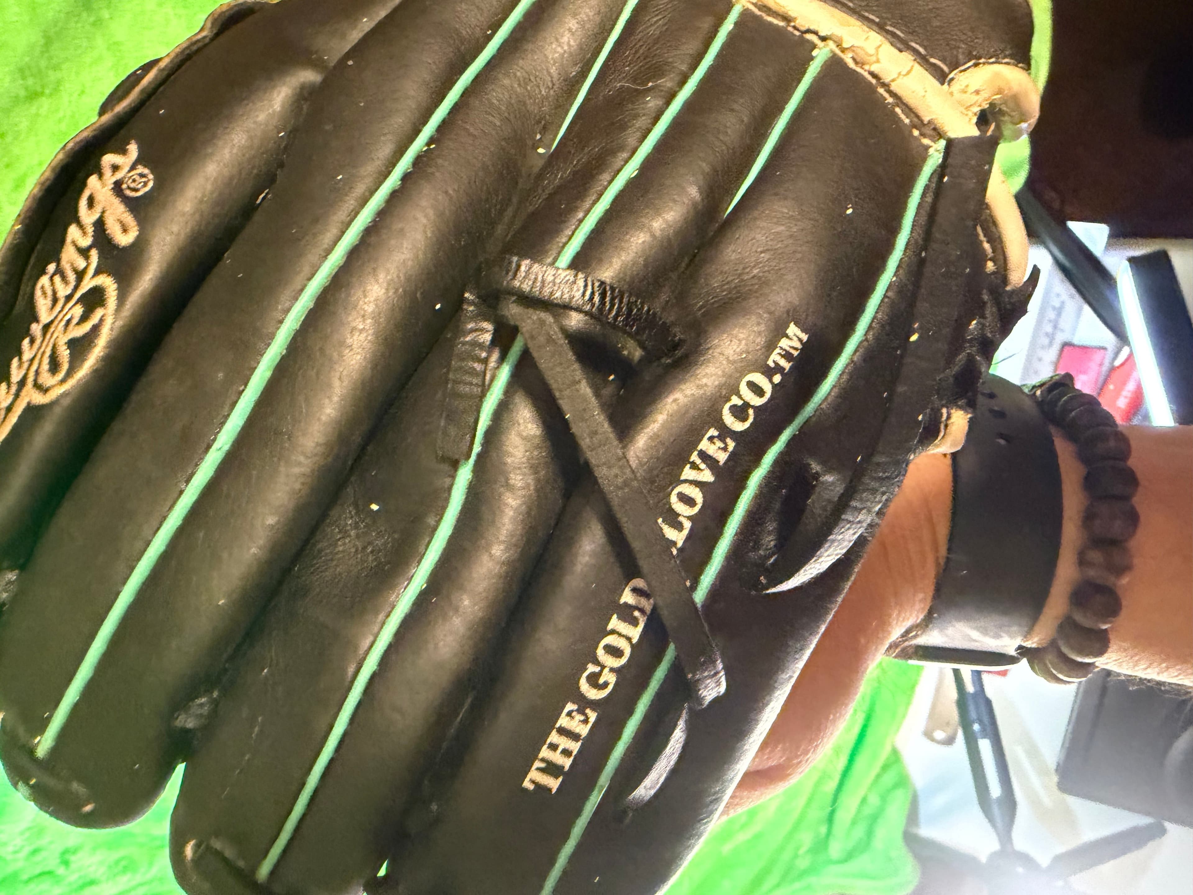 Rawlings All Leather Softball Glove - Black & Teal - Thumbnail 9