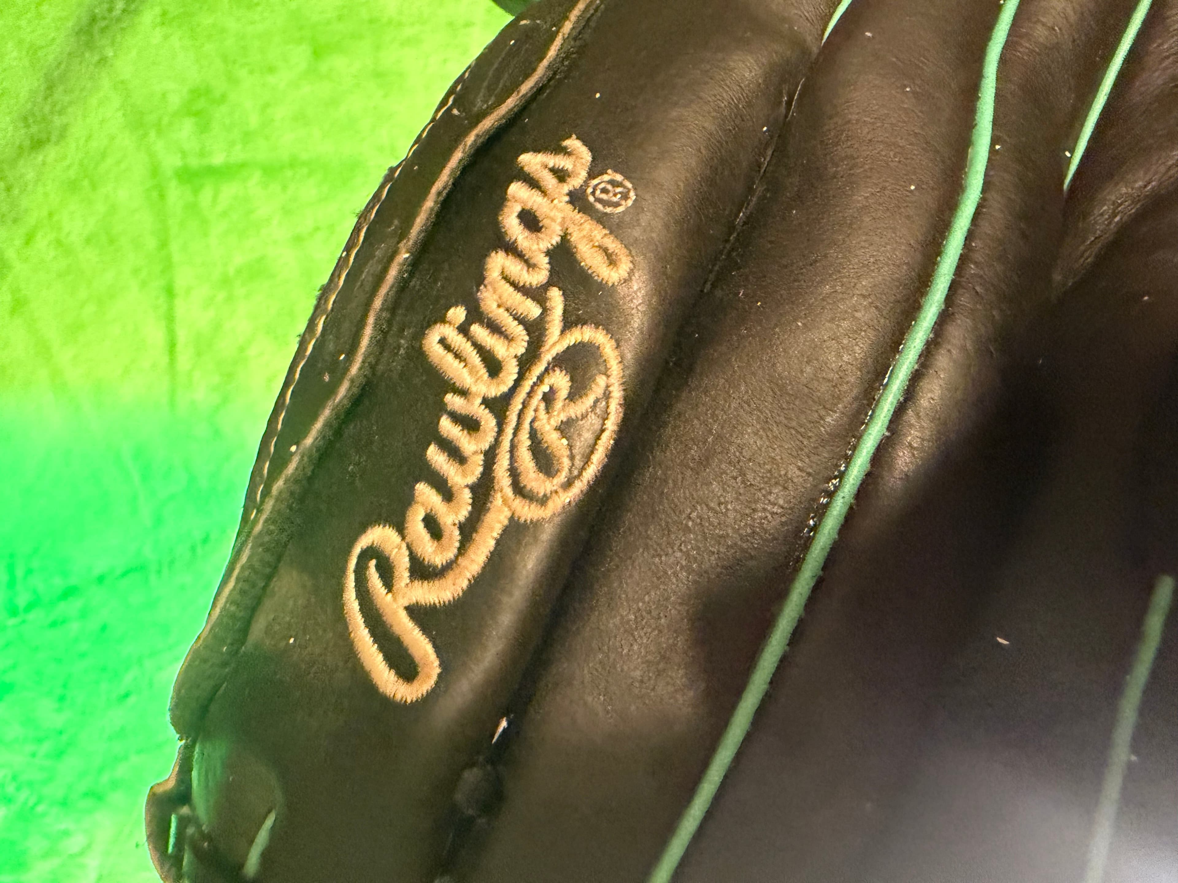 Rawlings All Leather Softball Glove - Black & Teal - Thumbnail 10