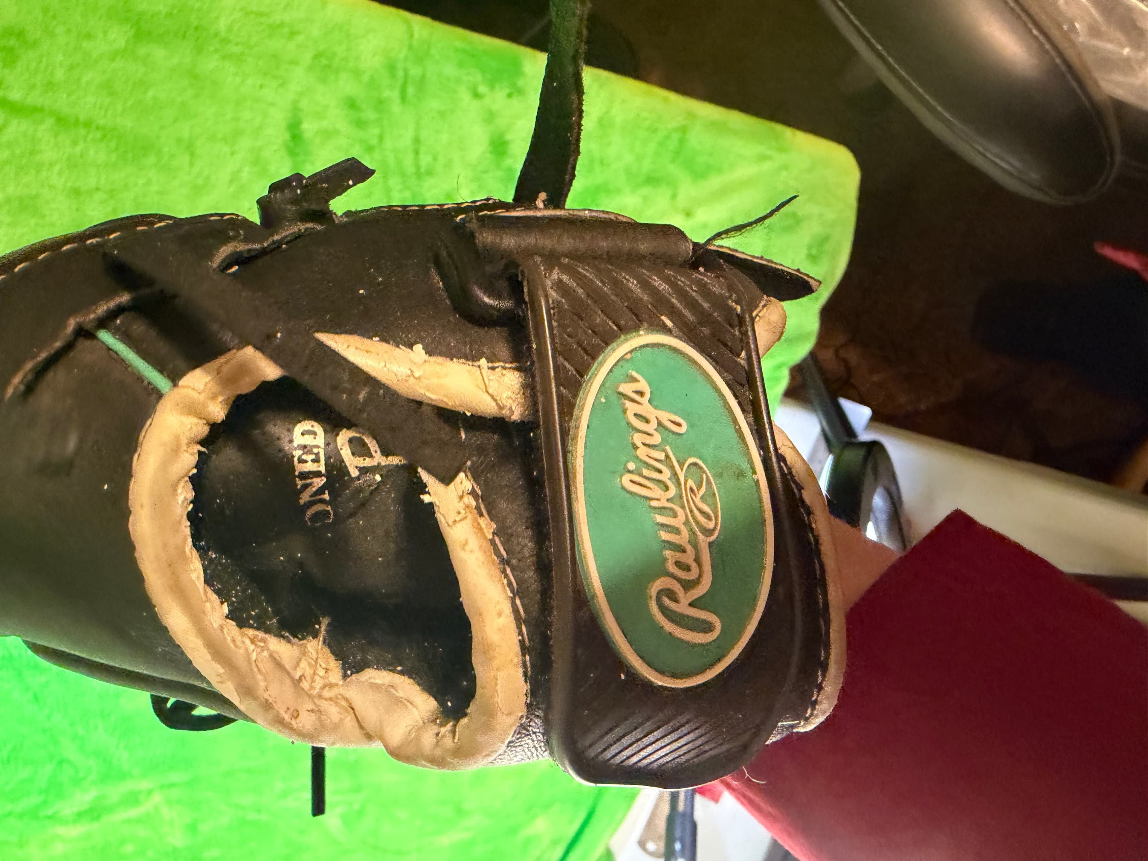 Rawlings All Leather Softball Glove - Black & Teal - Thumbnail 11