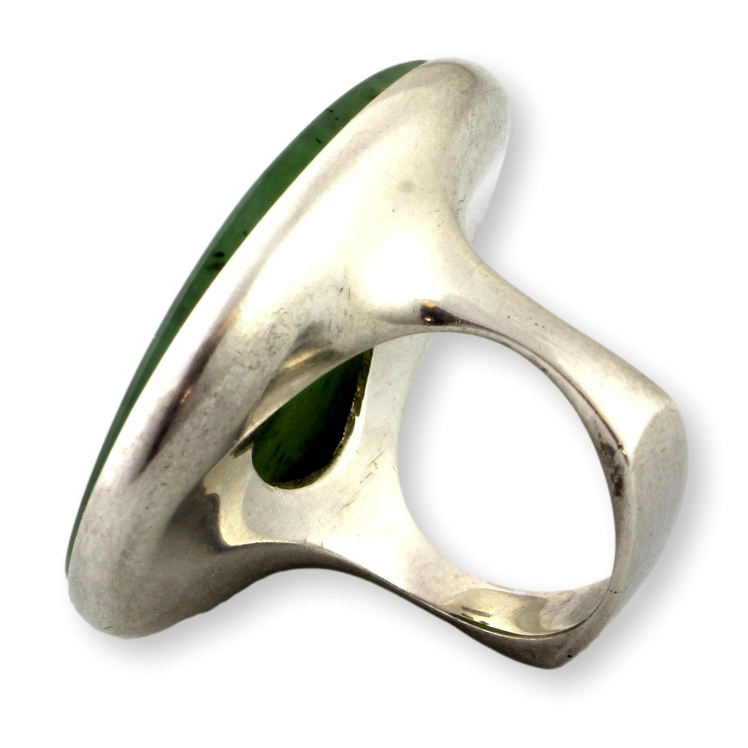 Nephrite Jade Cabochon Ring – Elongated Oval Green Jade in Sterling Silver - Size 6.25 - 6.50 - Thumbnail 4