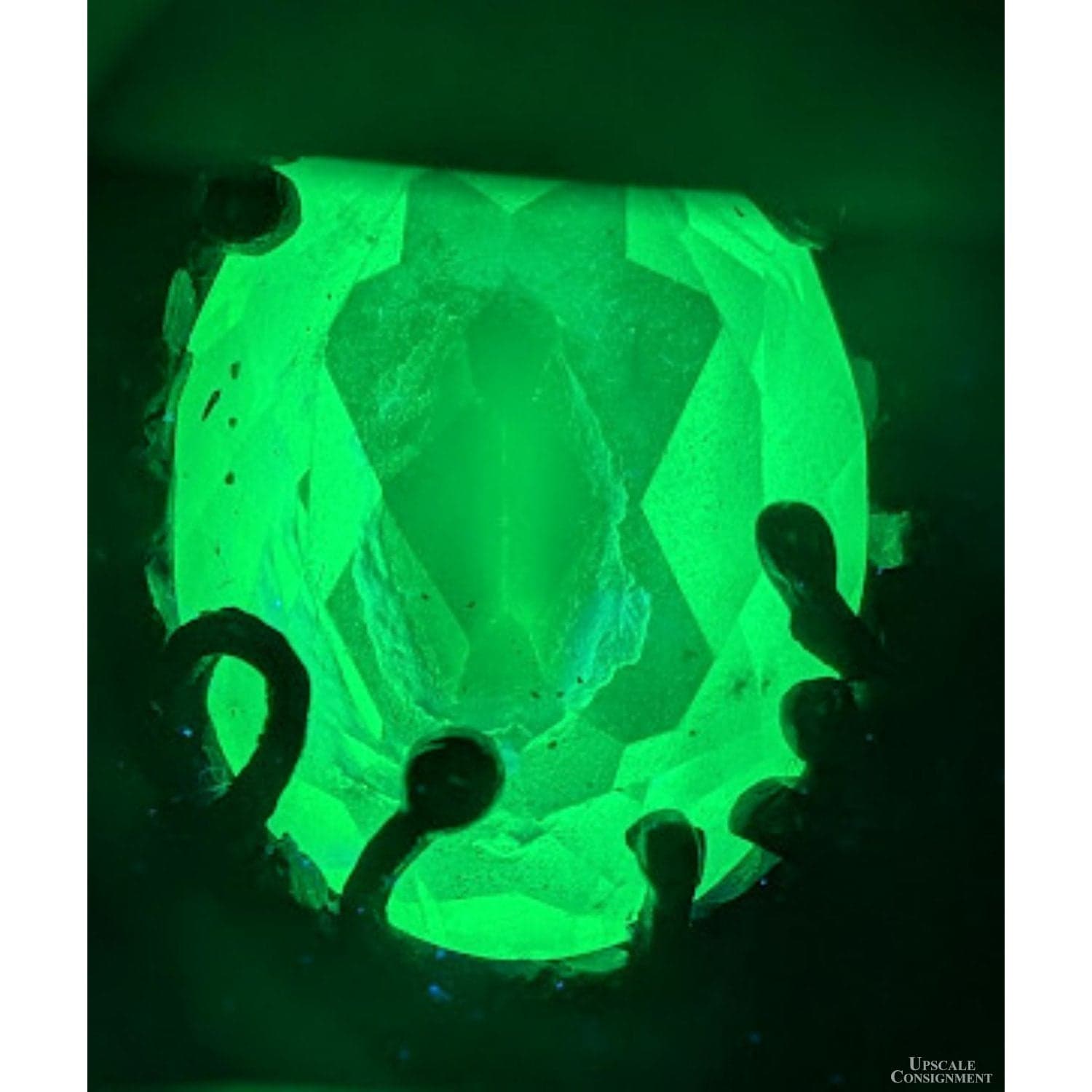 Mint Green Uranium Glass Ring – Faceted UV-Reactive Stone in Sculptural Sterling Silver - Size 8 - Thumbnail 3