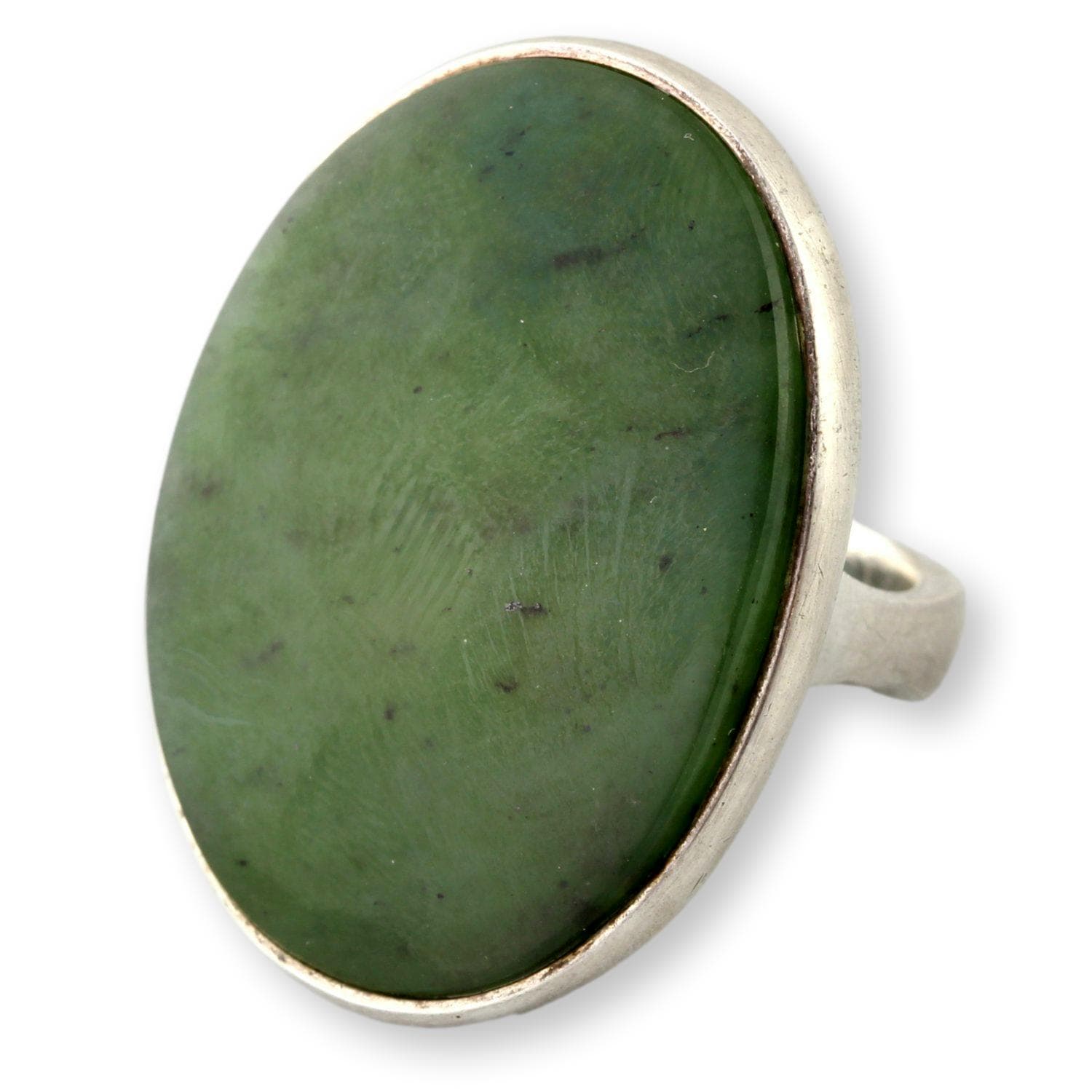 Nephrite Jade Cabochon Ring – Elongated Oval Green Jade in Sterling Silver - Size 6.25 - 6.50 - Thumbnail 2