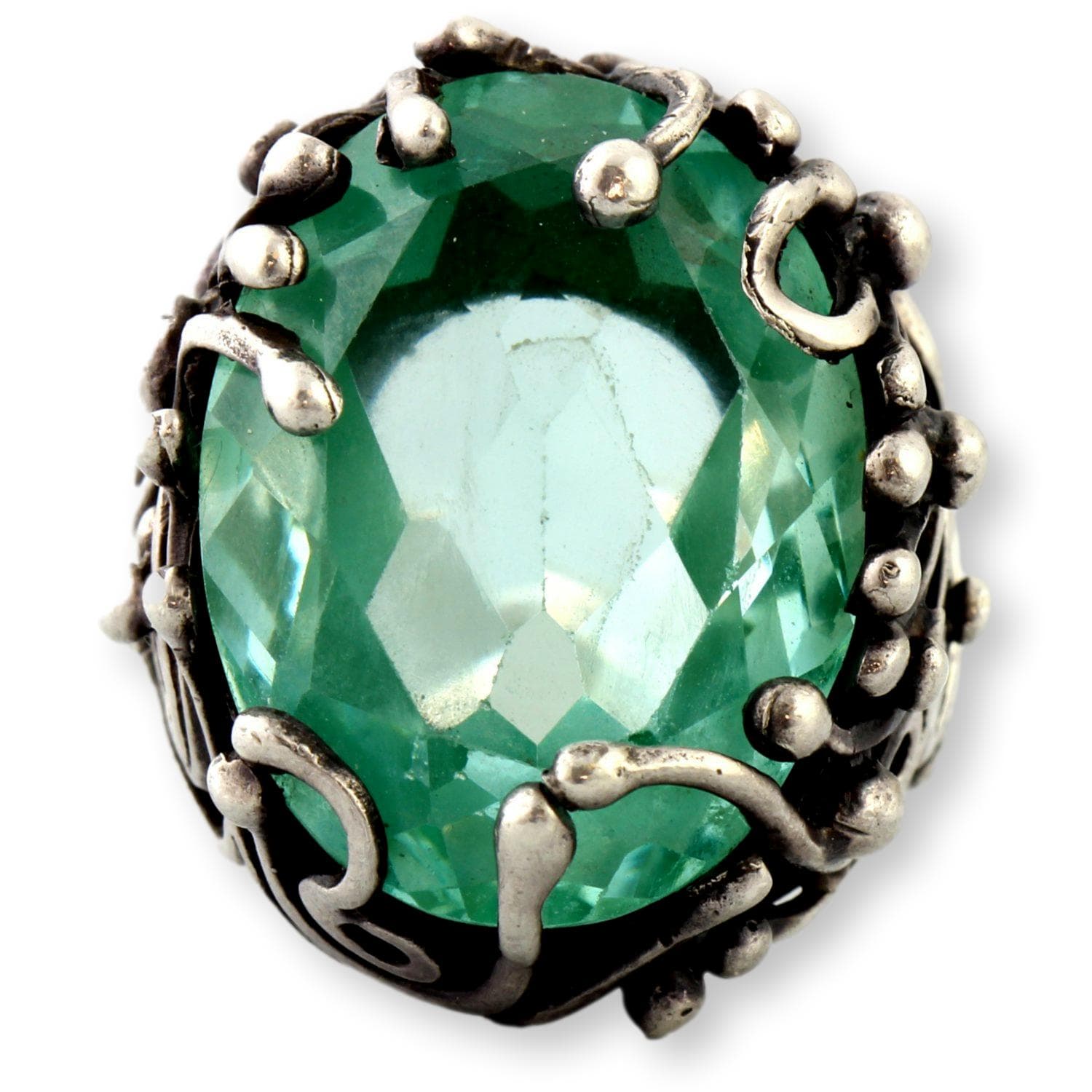 Mint Green Uranium Glass Ring – Faceted UV-Reactive Stone in Sculptural Sterling Silver - Size 8 - Thumbnail 2