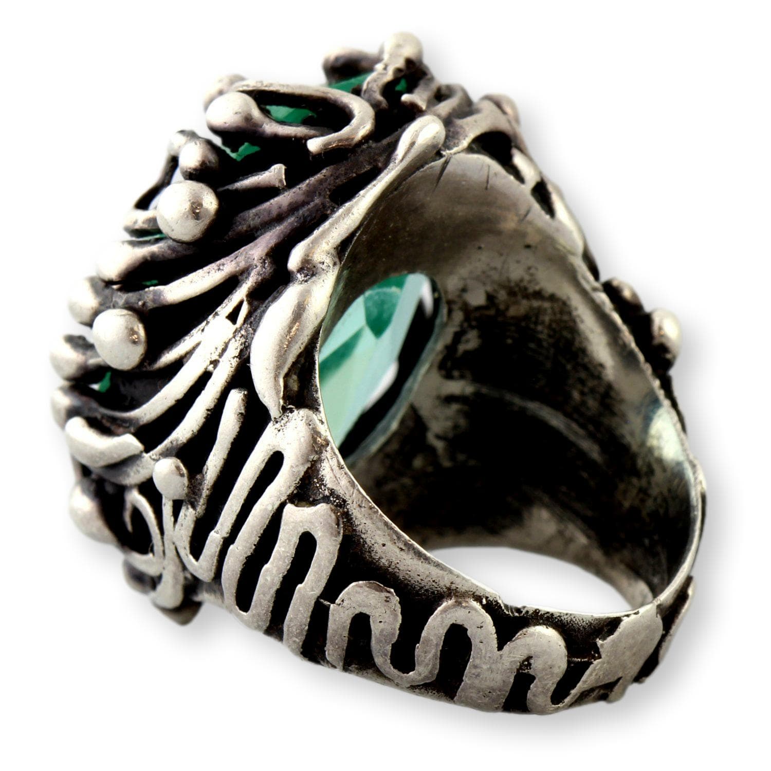 Mint Green Uranium Glass Ring – Faceted UV-Reactive Stone in Sculptural Sterling Silver - Size 8 - Thumbnail 7