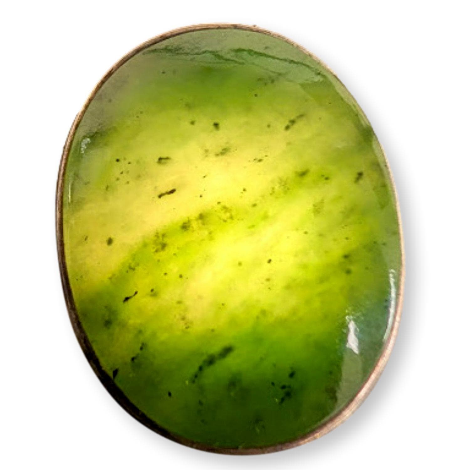 Nephrite Jade Cabochon Ring – Elongated Oval Green Jade in Sterling Silver - Size 6.25 - 6.50 - Thumbnail 3