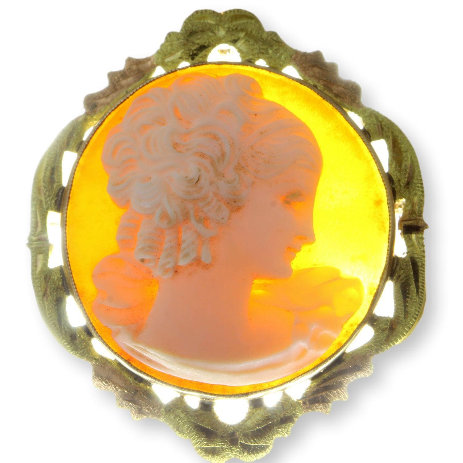 10K Yellow & Rose Gold Hand-Carved Shell Cameo Convertible Brooch Pendant with 14K Gold Chain - 16 in - Thumbnail 3
