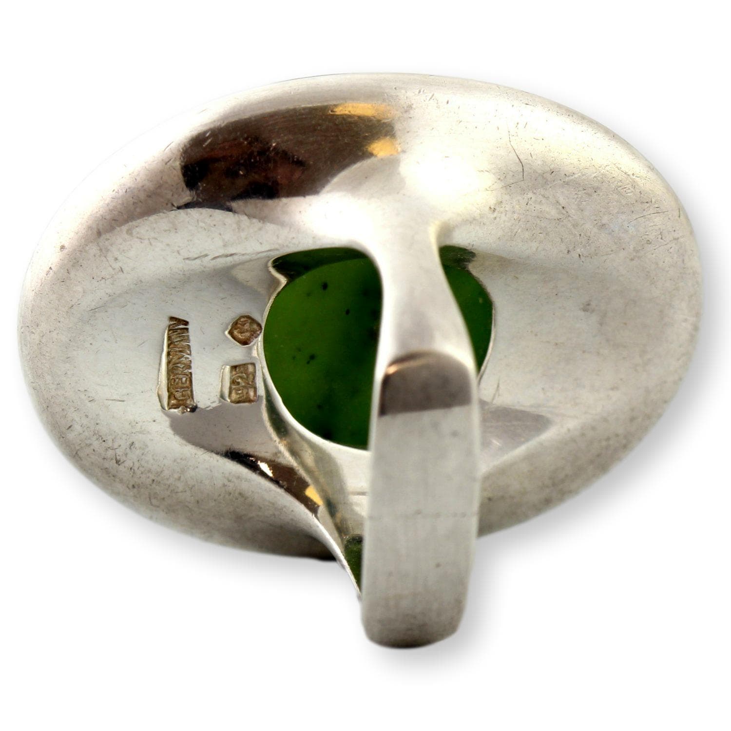 Nephrite Jade Cabochon Ring – Elongated Oval Green Jade in Sterling Silver - Size 6.25 - 6.50 - Thumbnail 5