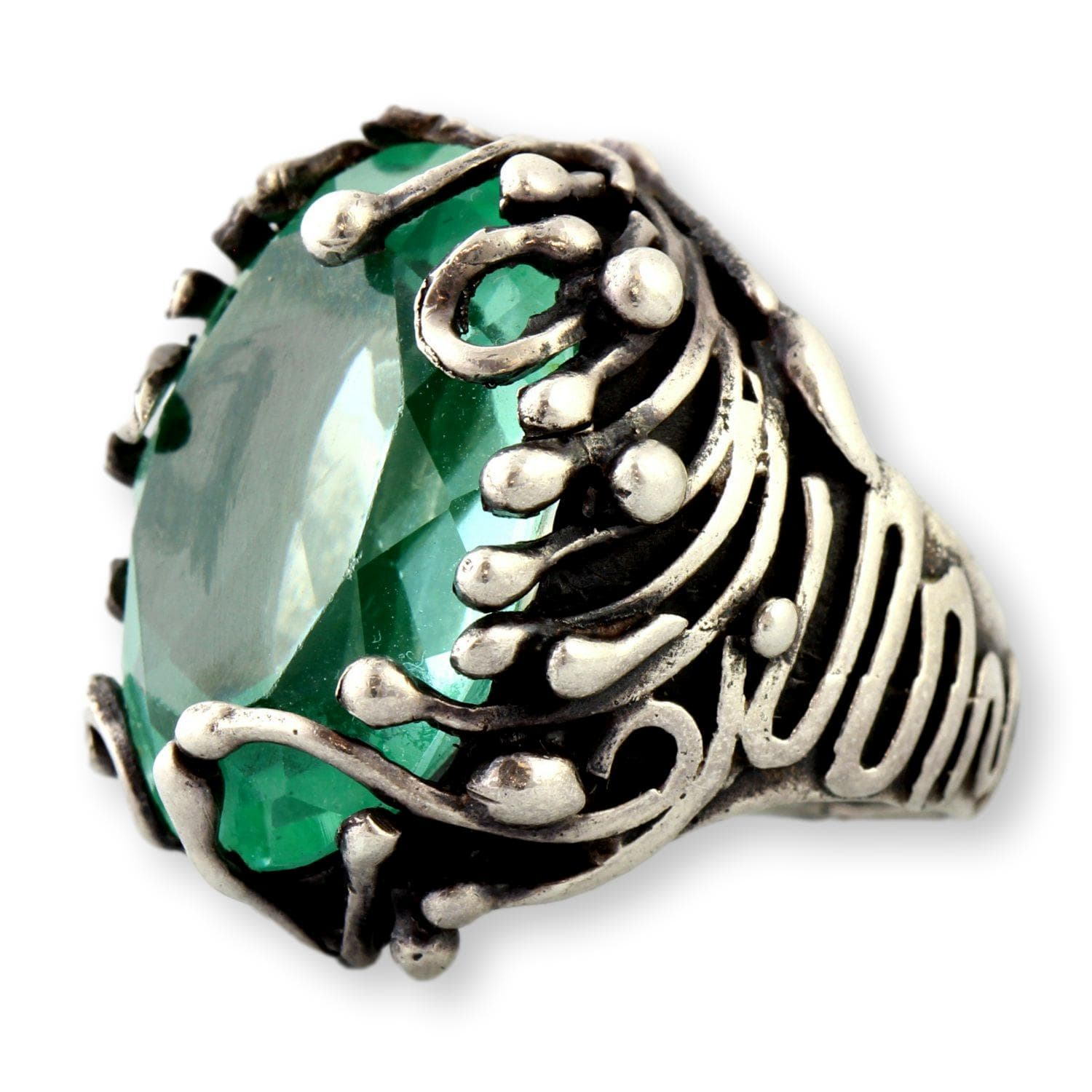 Mint Green Uranium Glass Ring – Faceted UV-Reactive Stone in Sculptural Sterling Silver - Size 8 - Thumbnail 4