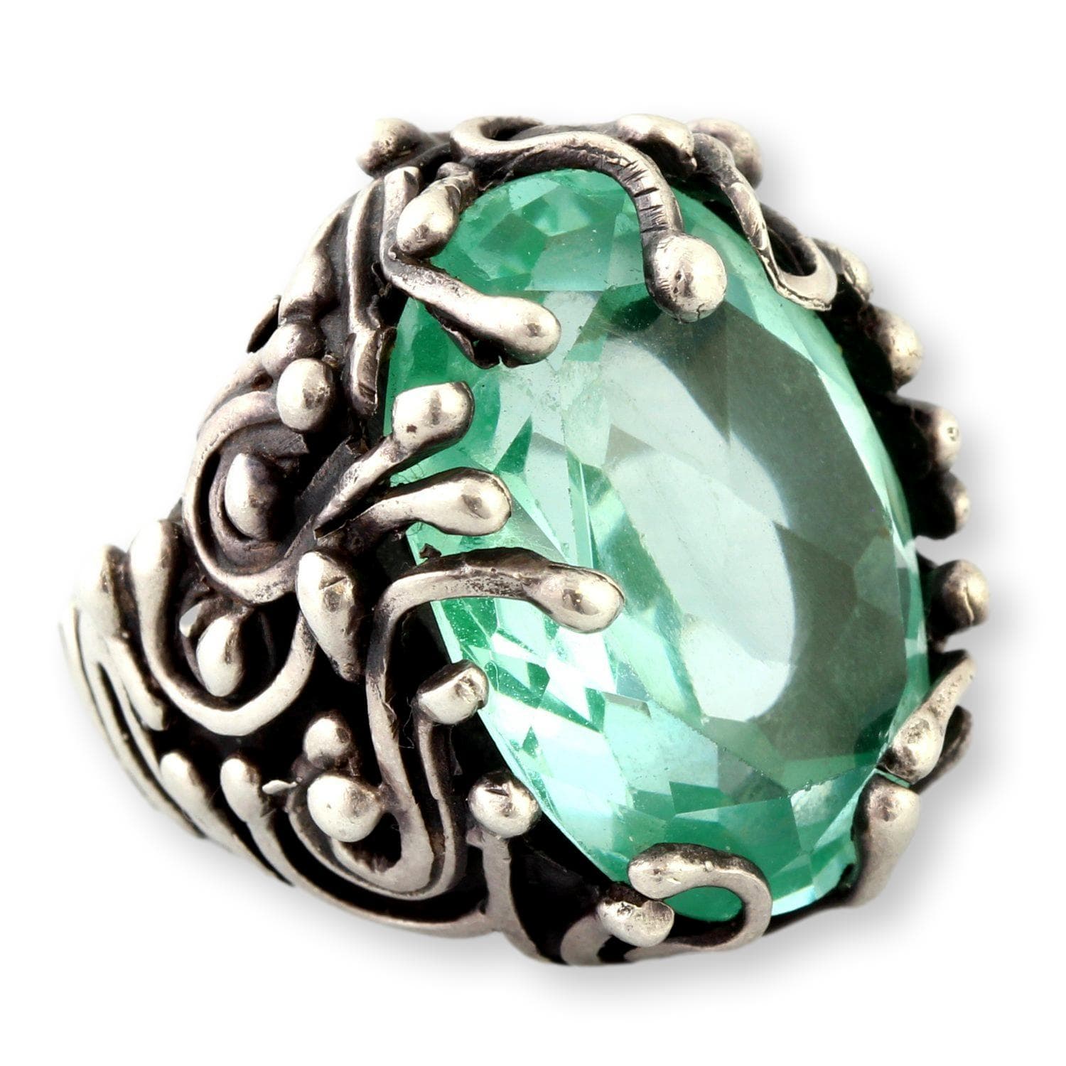 Mint Green Uranium Glass Ring – Faceted UV-Reactive Stone in Sculptural Sterling Silver - Size 8 - Thumbnail 5