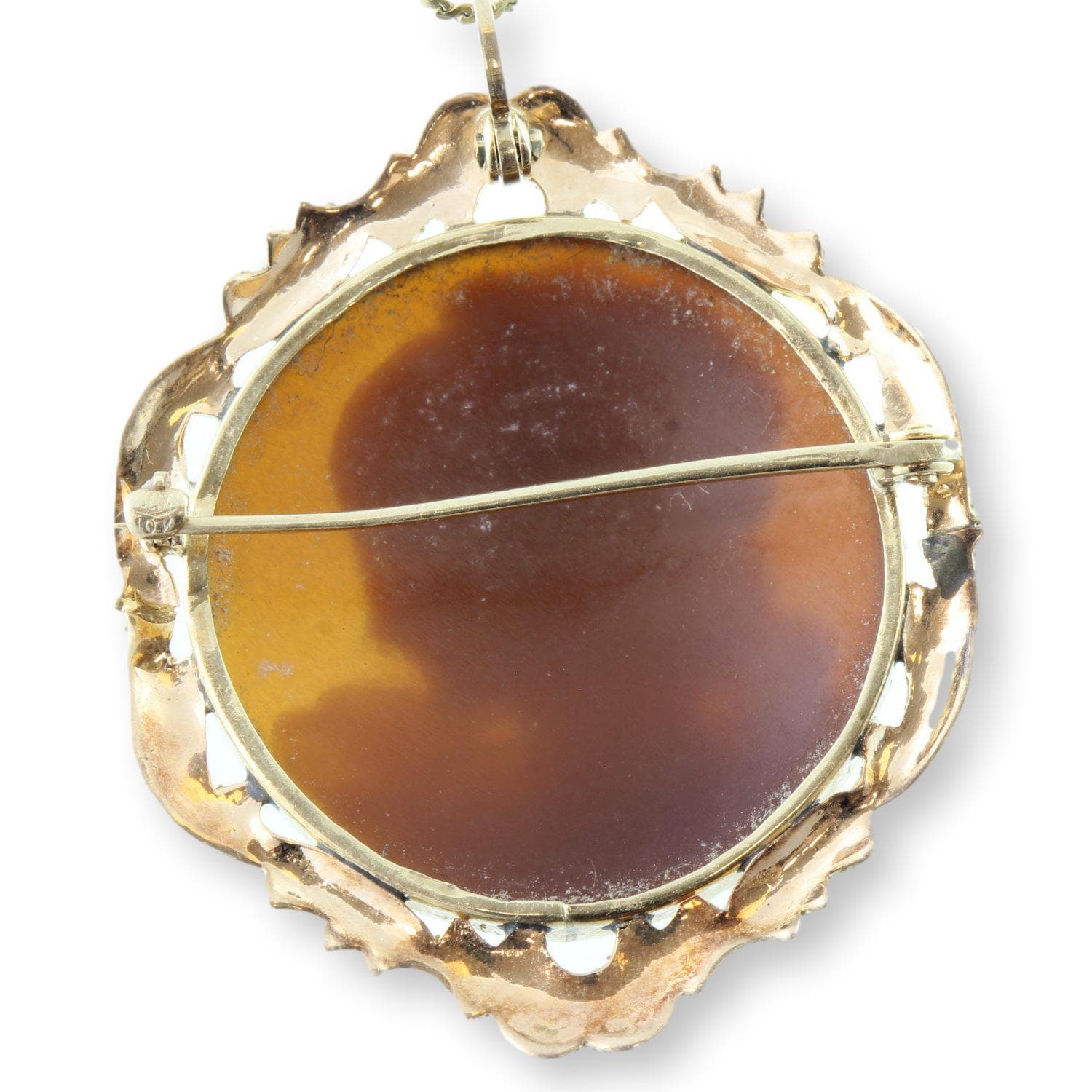10K Yellow & Rose Gold Hand-Carved Shell Cameo Convertible Brooch Pendant with 14K Gold Chain - 16 in - Thumbnail 4