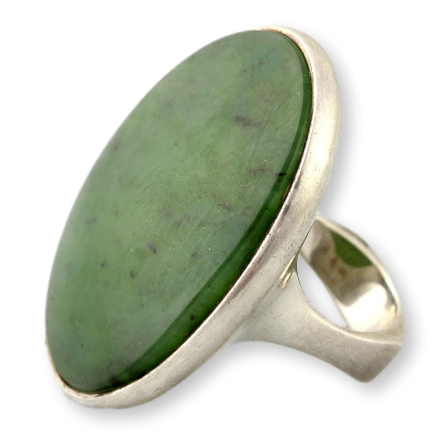 Nephrite Jade Cabochon Ring – Elongated Oval Green Jade in Sterling Silver - Size 6.25 - 6.50 - Image 1