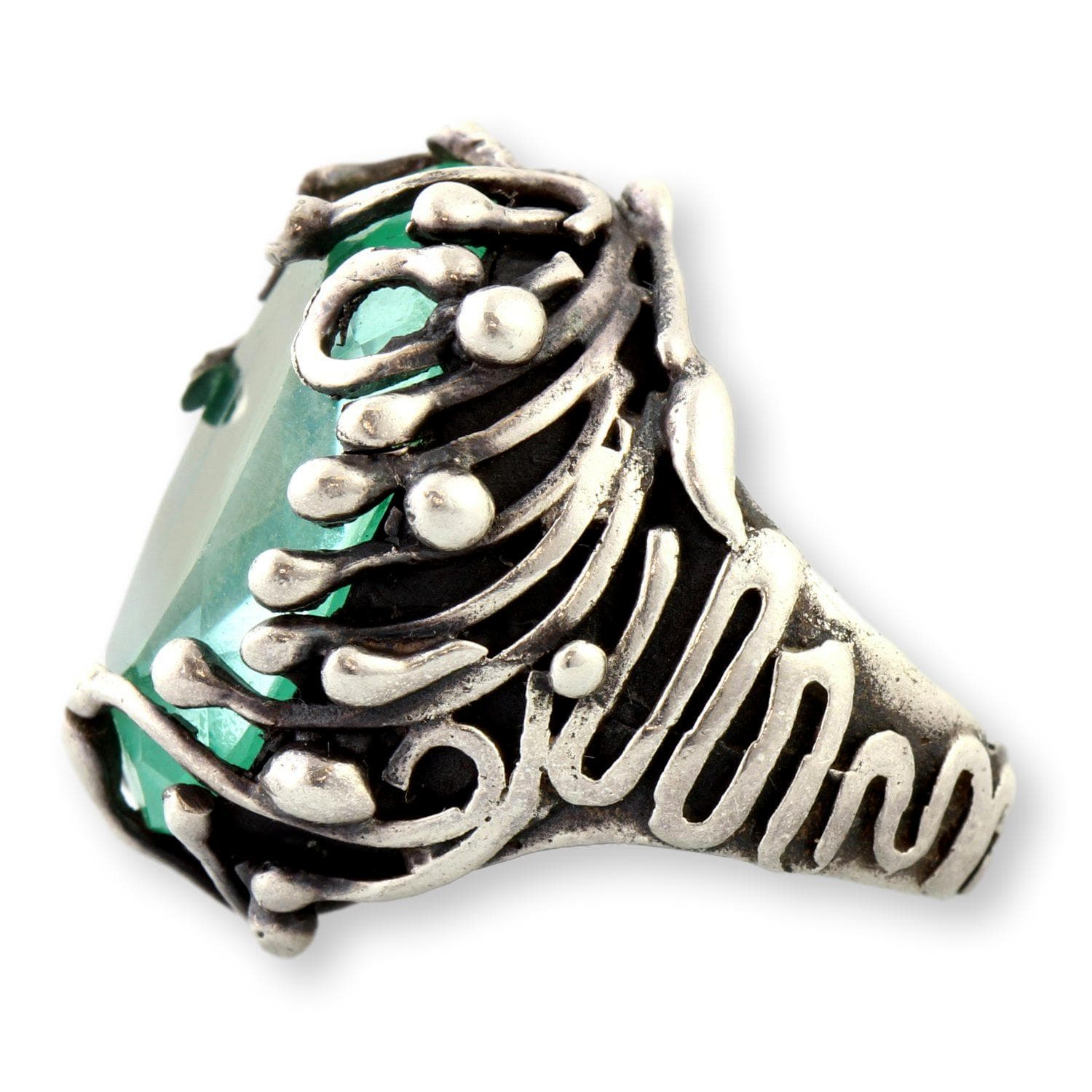 Mint Green Uranium Glass Ring – Faceted UV-Reactive Stone in Sculptural Sterling Silver - Size 8 - Thumbnail 6