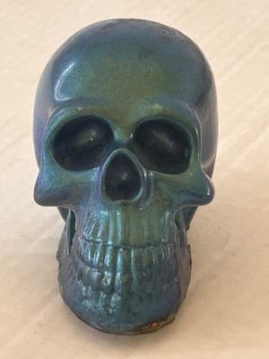 Iridescent Blue Green Resin Skull Sculpture Decorative Art Figurine 3in - Image 1