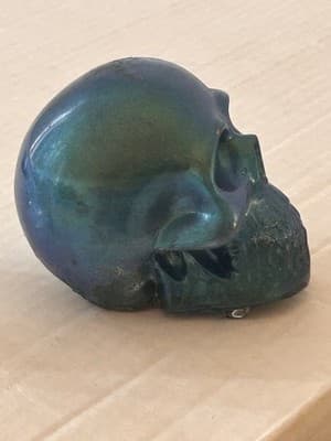 Iridescent Blue Green Resin Skull Sculpture Decorative Art Figurine 3in - Thumbnail 4