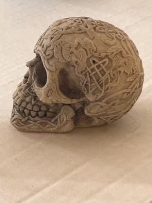 Celtic Knot Skull Statue Figurine Decorative Resin Antique White Gothic 4in - Thumbnail 2