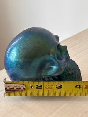 Iridescent Blue Green Resin Skull Sculpture Decorative Art Figurine 3in - Thumbnail 6