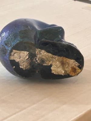 Iridescent Blue Green Resin Skull Sculpture Decorative Art Figurine 3in - Thumbnail 5