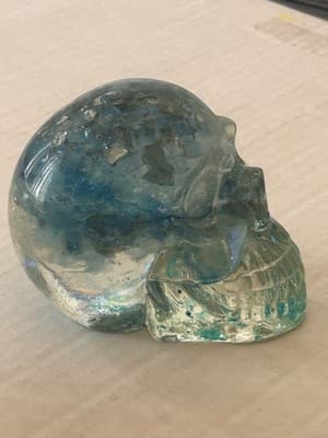 Glass Skull Paperweight Blue Iridescent Inclusions Crystal Decor Figurine Small - Thumbnail 4