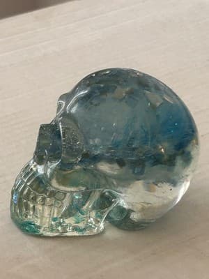 Glass Skull Paperweight Blue Iridescent Inclusions Crystal Decor Figurine Small - Thumbnail 2