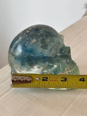 Glass Skull Paperweight Blue Iridescent Inclusions Crystal Decor Figurine Small - Thumbnail 5