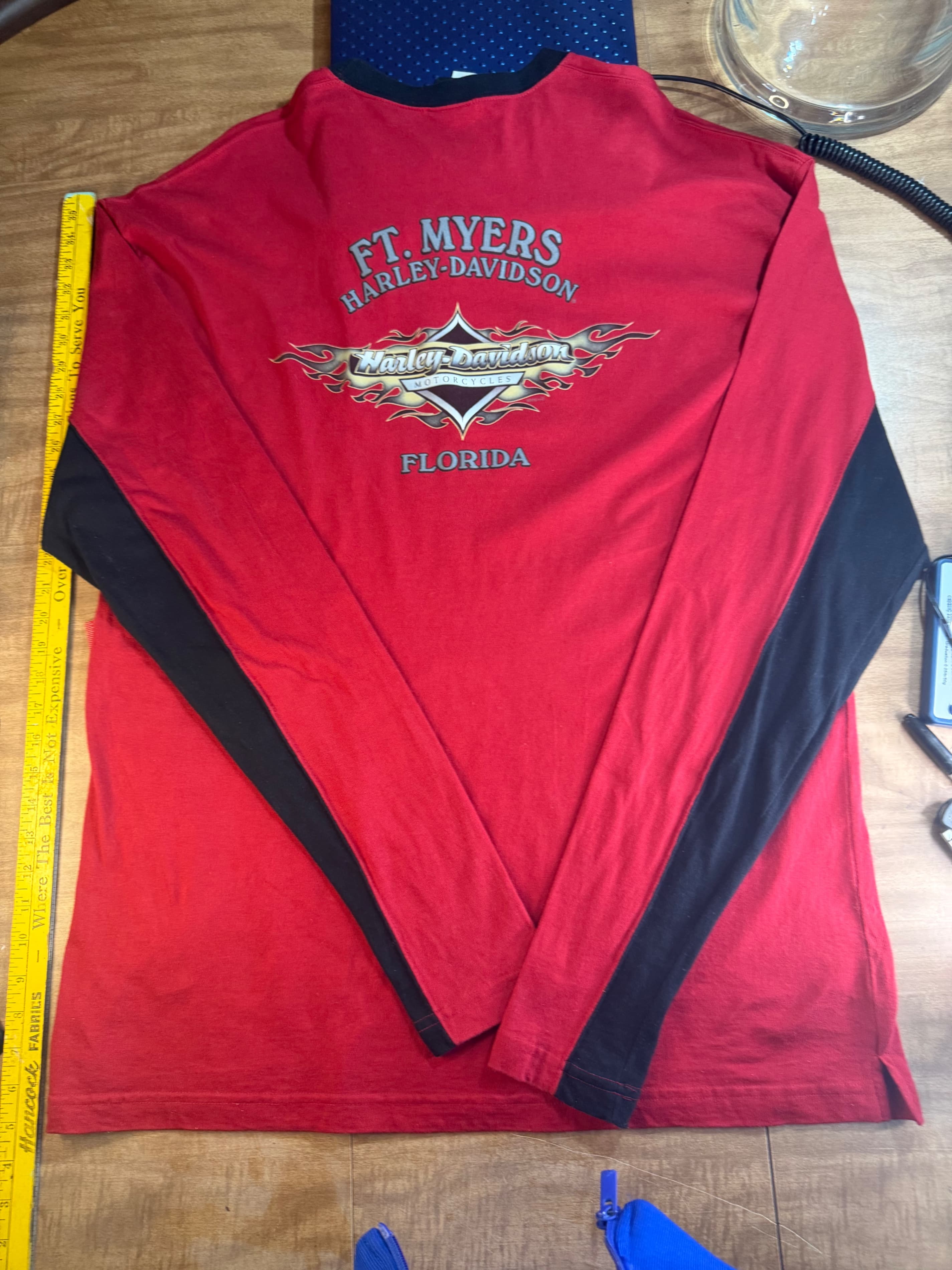 Harley-Davidson Long Sleeve Red T-Shirt, Size 3X, Graphic Print - Thumbnail 2