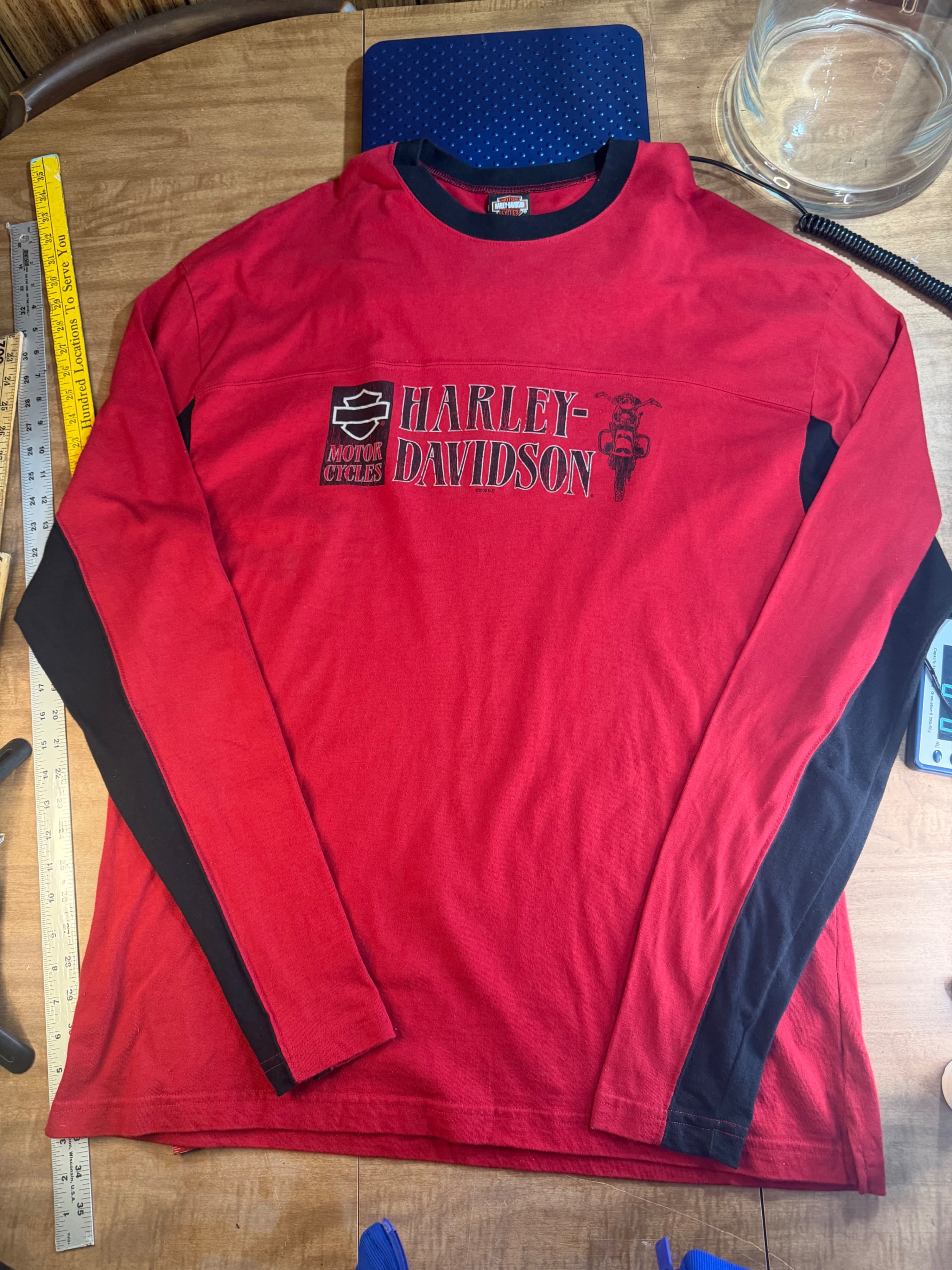 Harley-Davidson Long Sleeve Red T-Shirt, Size 3X, Graphic Print - Image 1