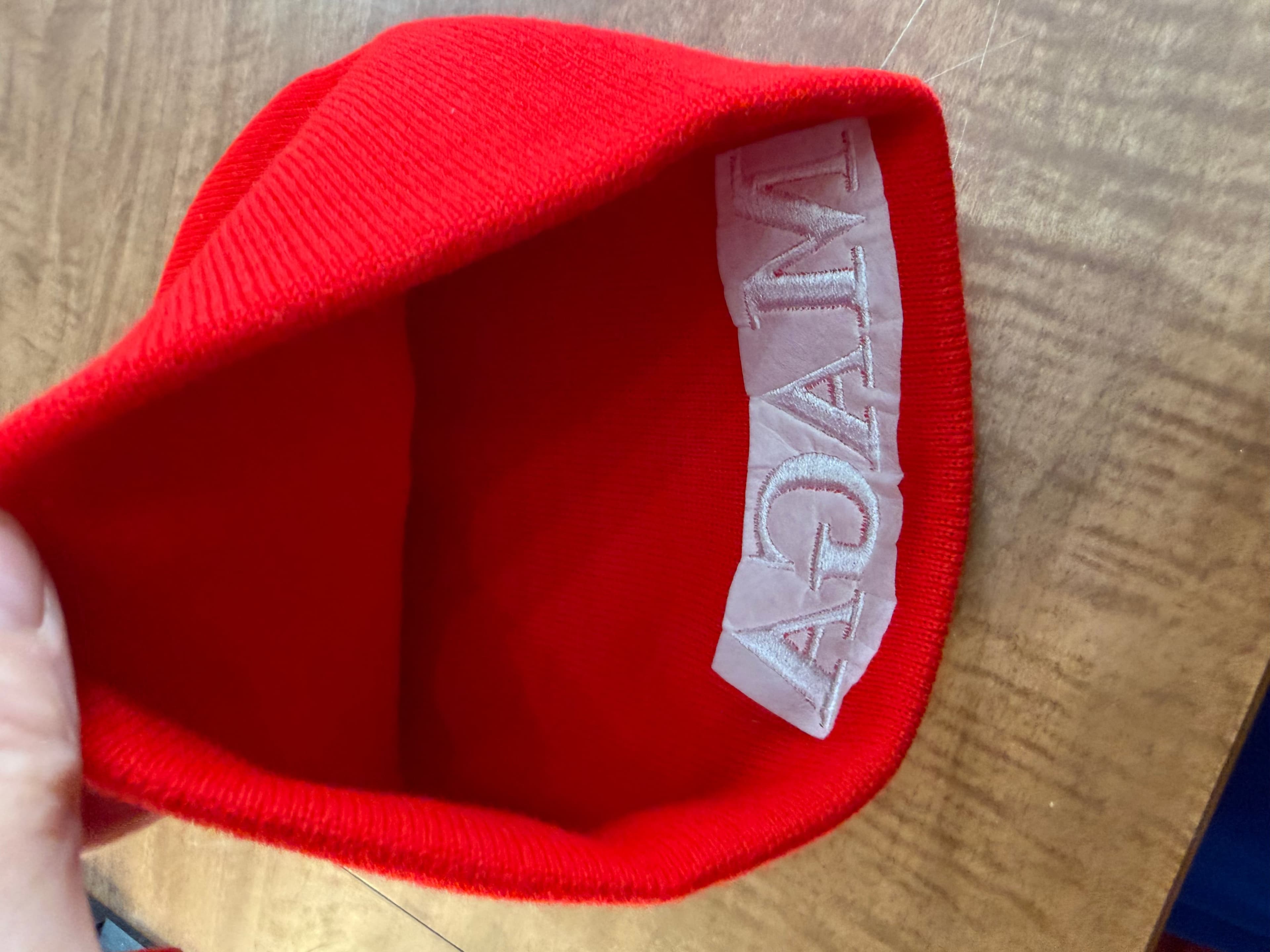 Red MAGA Beanie Hat - Knit Cap with White Embroidery - Thumbnail 3