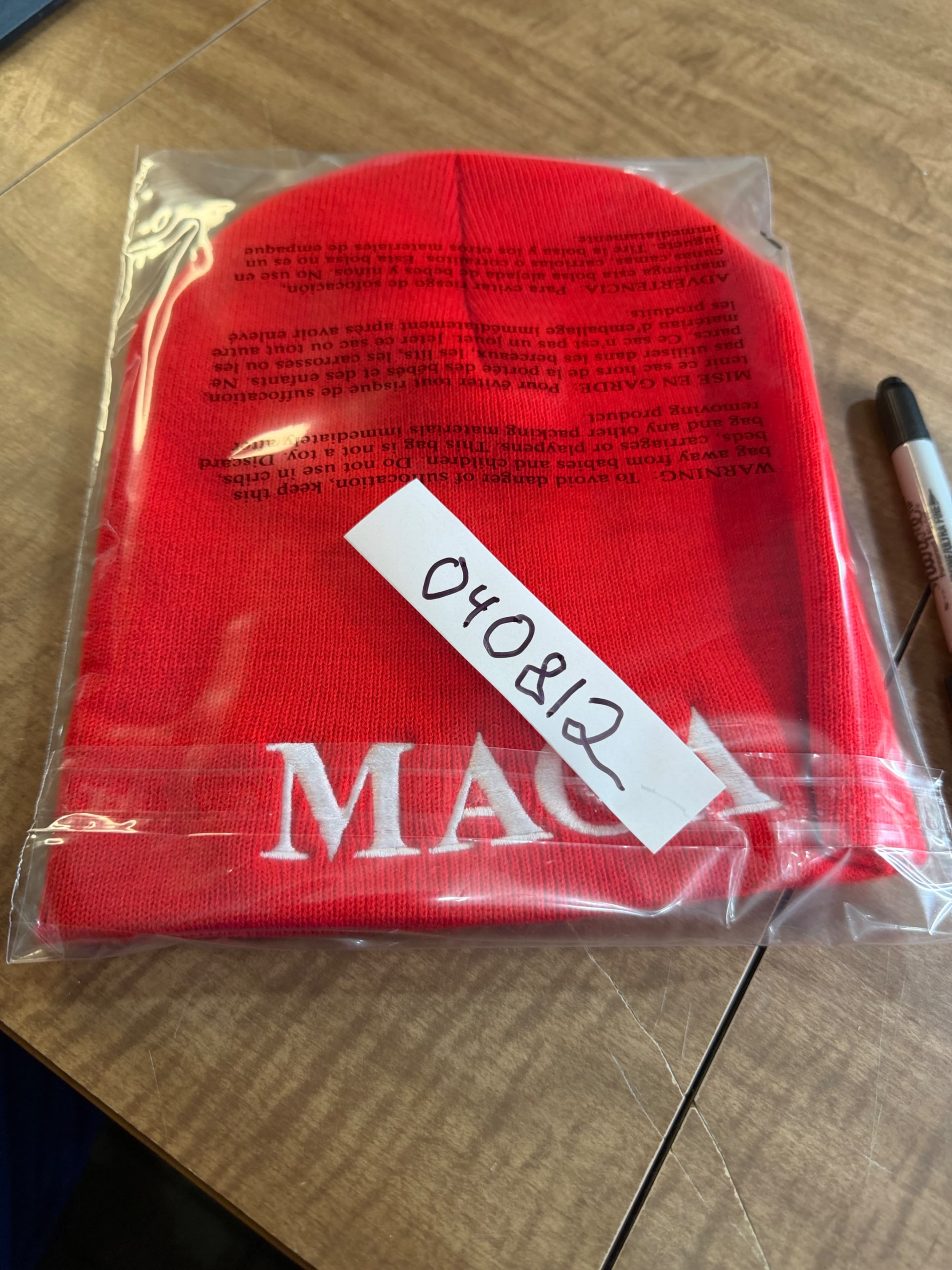 Red MAGA Beanie Hat - Knit Cap with White Embroidery - Thumbnail 4