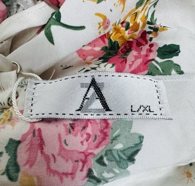 AZ Floral Maxi Dress Lace Bodice Boho Cottagecore White Pink Tie Back Size Lx - Thumbnail 4