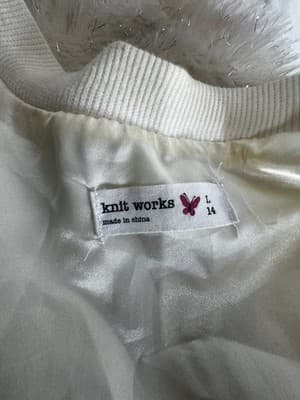 Knit Works Youth Faux Fur Bomber Jacket Size 14 Sparkly Silver Thread Details - Thumbnail 3