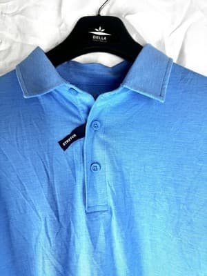 Blue George Stretch Size Large Men’s Button Collard Soft Poly Blend NWT - Thumbnail 4