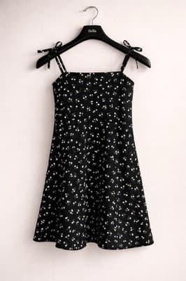 SHEIN Girls Spaghetti Strap Summer Sun Dress Size 6 Black W/ Floral Pattern - Thumbnail 2