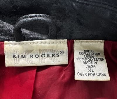 Vintage Kim Roger’s Black Leather Jacket Woman’s XL Genuine Leather Red Lining - Thumbnail 4