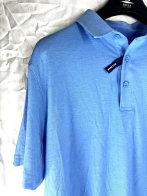 Blue George Stretch Size Large Men’s Button Collard Soft Poly Blend NWT - Thumbnail 3