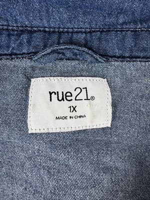 Rue 21 Dark Wash Button Up Long Sleeve 100% Cotton Size XL Work Or Casual Ware - Thumbnail 5