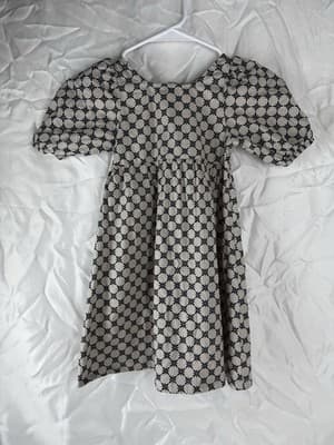 R & B Organic 100% Organic Cotton Sun Dress Size 5y Tan and Black Puff Sleeves - Thumbnail 2