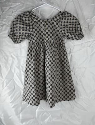 R & B Organic 100% Organic Cotton Sun Dress Size 5y Tan and Black Puff Sleeves - Image 1