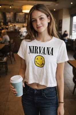 Nirvana Smiley Face Cropped T Shirt White Graphic Name Tee Grunge 90’s Style - Thumbnail 3