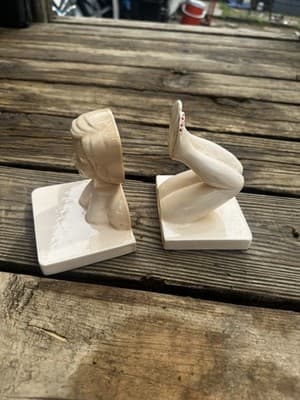 Vintage Ceramic Lady Bookends Set- Art Deco Style Figural Woman Head And Legs - Thumbnail 3