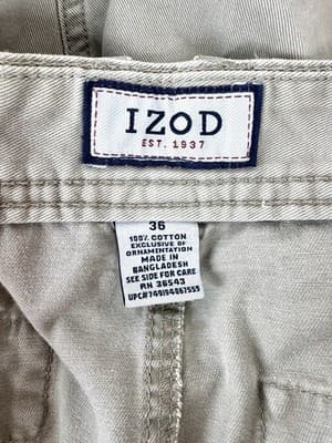 IZOD Canvas Cargo Shorts Men's Size 36 Khaki Outdoors Hiking 100% Cotton. - Thumbnail 4