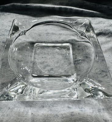 MCM Clear Large Heavy Square Glass Vintage Ash Tray Cigar Ashtray 6" X 1 1/2" - Thumbnail 7