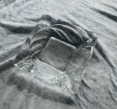 MCM Clear Large Heavy Square Glass Vintage Ash Tray Cigar Ashtray 6" X 1 1/2" - Thumbnail 2