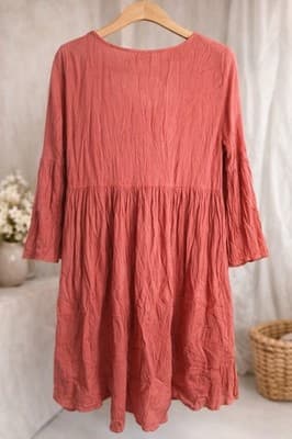 True Craft Women’s Medium Coral Boho Babydoll Tunic Dress Flowy Long Sleeve Top - Thumbnail 2