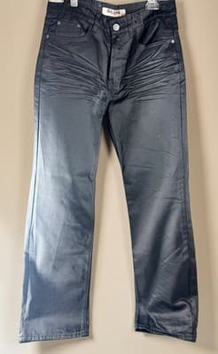 Old Skool Black Shiny Y2K Vintage Denim Straight Leg Jeans Men/Teen Size 30 - Thumbnail 2