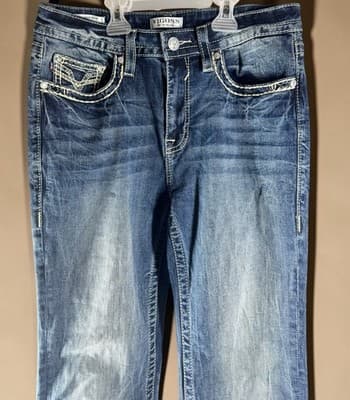 Womens Virgoss Size 29 Boot Cut Medium Wash Embroidered Hem / Pockets Designer - Thumbnail 4
