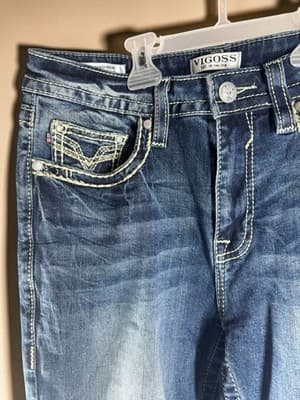 Womens Virgoss Size 29 Boot Cut Medium Wash Embroidered Hem / Pockets Designer - Thumbnail 3