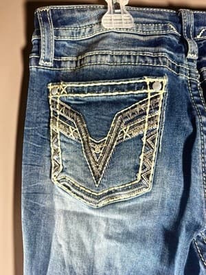 Womens Virgoss Size 29 Boot Cut Medium Wash Embroidered Hem / Pockets Designer - Thumbnail 5