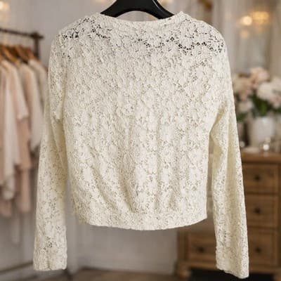 Dua Mi Lace Jacket Womens Cream Ivory Zip Front Long Sleeve Floral Lace Blazer S - Thumbnail 2