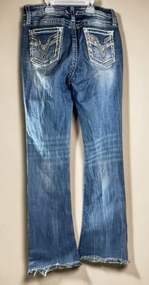 Womens Virgoss Size 29 Boot Cut Medium Wash Embroidered Hem / Pockets Designer - Thumbnail 2