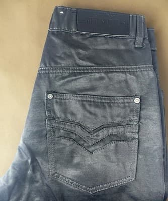 Old Skool Black Shiny Y2K Vintage Denim Straight Leg Jeans Men/Teen Size 30 - Thumbnail 4